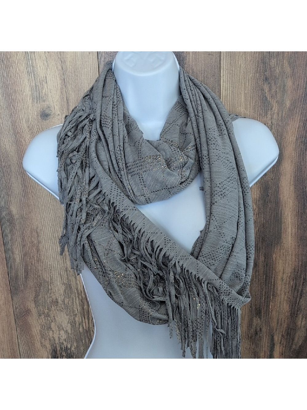 Maurices Elegant Gray Beaded Fringe Infinity Scarf